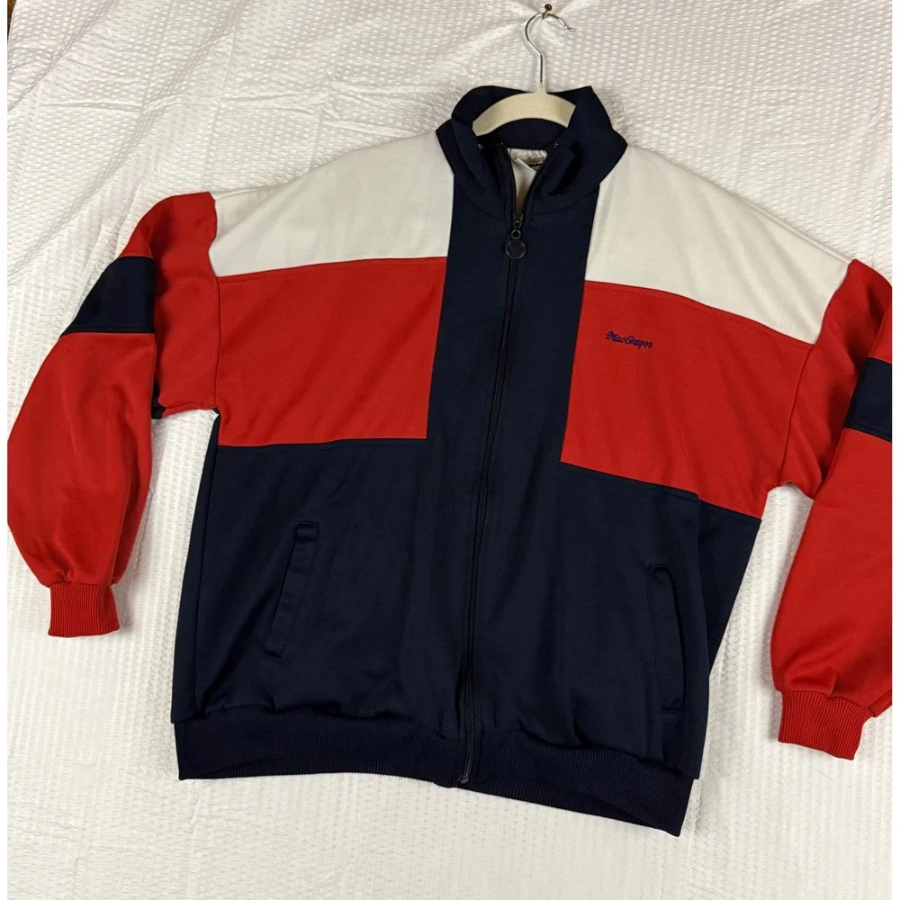Vintage MacGregor Track Jacket Mens Large Colorblock Navy Red White Full Zip L
